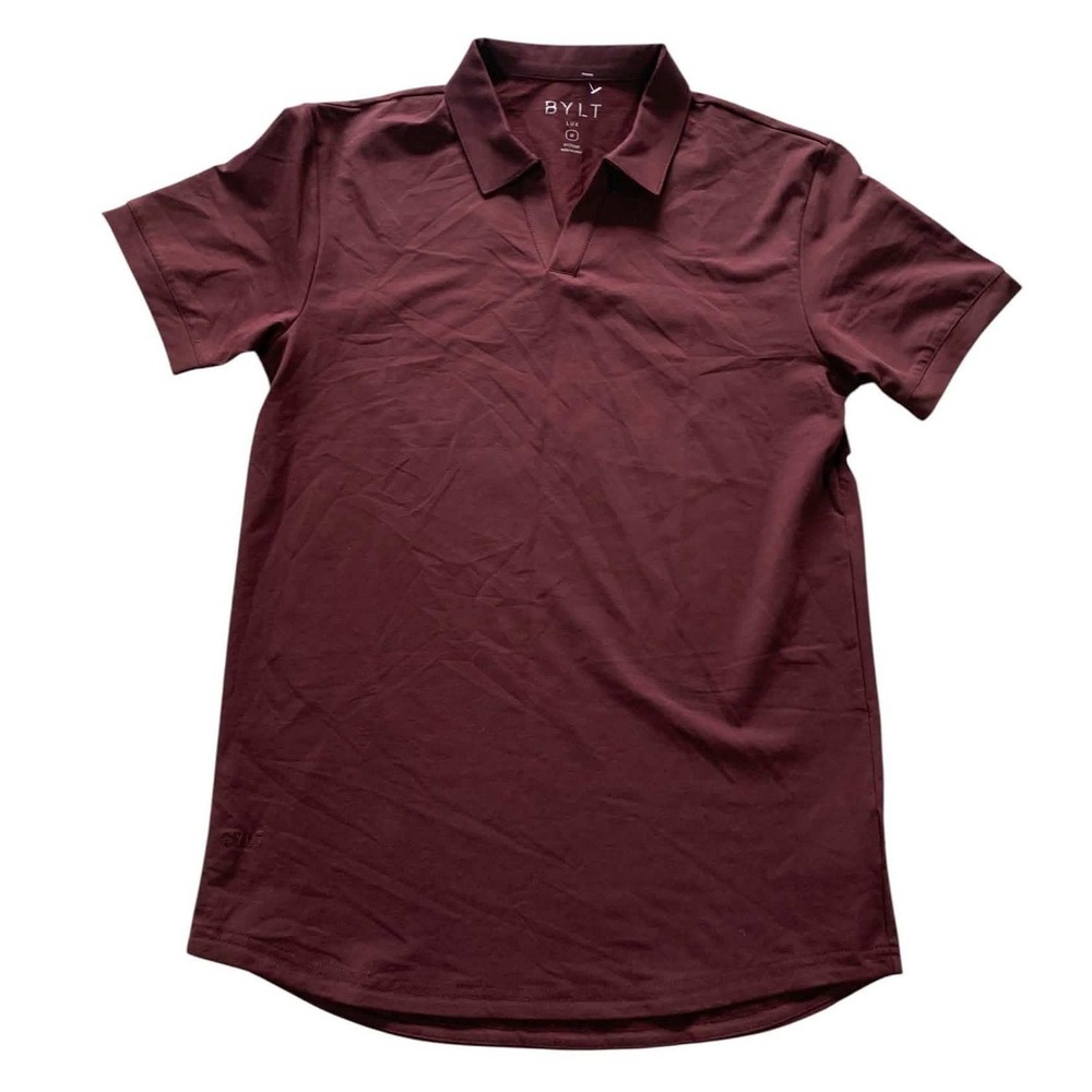 BYLT Lux Open V Polo Men Size M Maroon Short Sleeve Athletic Minimalist Core